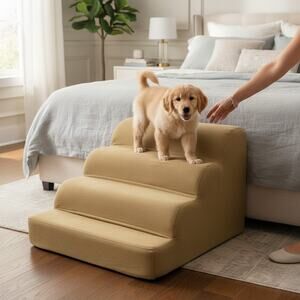Snoozer 3 Step Foam Dog Stairs Tan Suede Pet Bed Ramp Indoor Steps